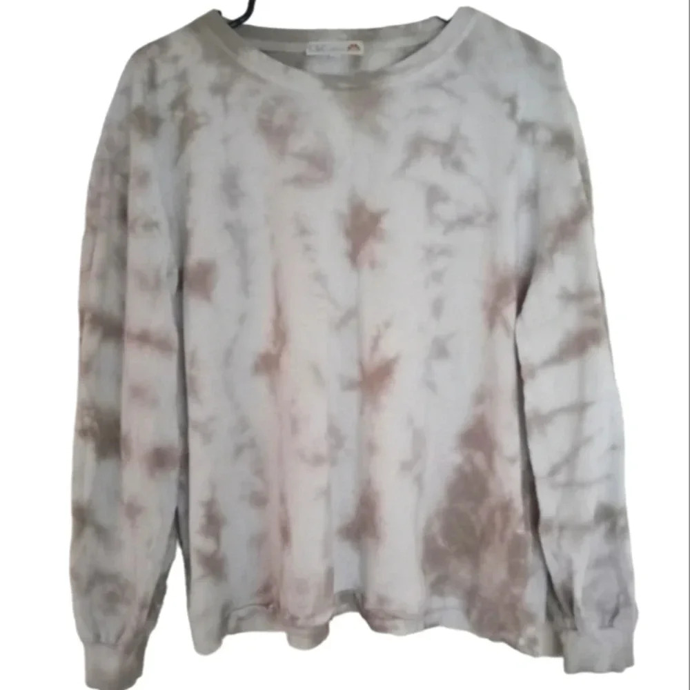 C&C California Tan White Tye Dye Pullover Crew Neck Sweater Size Large
